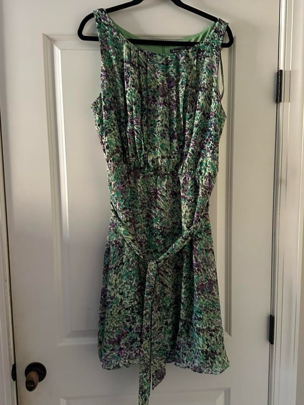 Jessica Howard Dress 18 Sleeveless Green Purple Floral Abstract Chiffon Belted